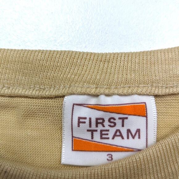 Vintage First Team Shirt Boys Size 18-24m Tan Green Sleeve Long Sleeve - Picture 3 of 3